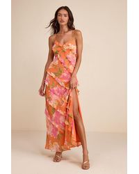 Lulus - Zarina Multi Floral Ruffled Maxi Dress - Lyst