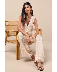 Lulus - Desta Crochet Knit Wide-Leg Pants - Lyst