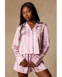Lulus - Patsy Striped Satin Two-Piece Pajama Set - Lyst