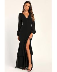 Lulus - Tier Elegance Long Sleeve Tiered Maxi Dress - Lyst