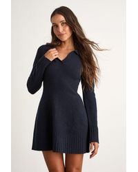 Lulus - Soft Serenity Collared Sweater Mini Dress - Lyst
