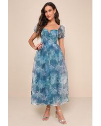 Lulus - Lovely Statement Floral Organza Tie-Back Midi Dress - Lyst