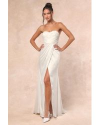 Lulus - Heidy Satin Beaded Strapless Maxi Dress - Lyst
