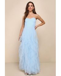 Lulus - Delightful Beauty Mesh Strapless Ruched Ruffled Maxi Dress - Lyst