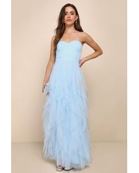 Lulus - Delightful Beauty Mesh Strapless Ruched Ruffled Maxi Dress - Lyst