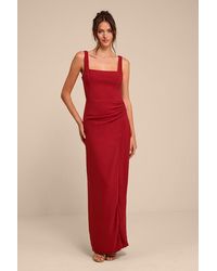 Lulus - Glamorous Disposition Rust Ruched Maxi Dress - Lyst