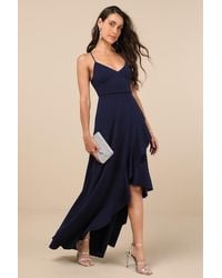 Lulus - Caryl Dark Ruffled Tulip High-Low Maxi Dress - Lyst