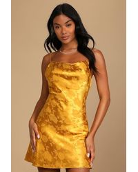 Lulus - Close To Your Heart Satin Jacquard Cowl Slip Dress - Lyst