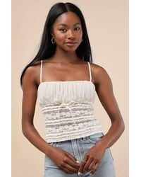 Lulus - Malvina Cream Mesh Sheer Lace Cami Top - Lyst