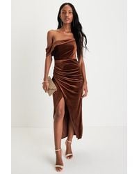 Lulus - Showing Off A Little Velvet Asymmetrical Tulip Midi Dress - Lyst