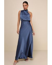 Lulus - Distinctive Charm Satin Asymmetrical Maxi Dress - Lyst