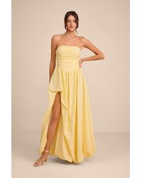 Lulus - Marilou Strapless Ruched Lace-Up Maxi Dress - Lyst