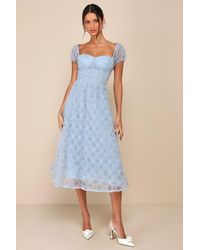 Lulus - Exceedingly Elegant Floral Applique Bustier Midi Dress - Lyst