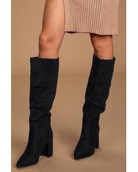 Lulus - Katari Suede Pointed-Toe Knee High Boots - Lyst