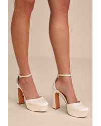 Lulus - Vivien Satin Ankle Strap Platform Heels - Lyst