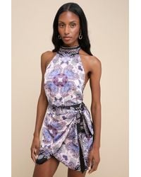 Lulus - Exceptional Ways Multi Scarf Print Faux-Wrap Mini Dress - Lyst