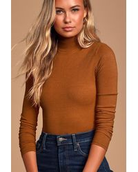 Lulus Basics - Wilde Ribbed Long Sleeve Mock Neck Bodysuit - Lyst