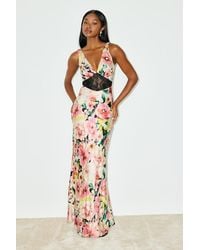 Lulus - Solaina And Multi Floral Satin Lace Maxi Dress - Lyst