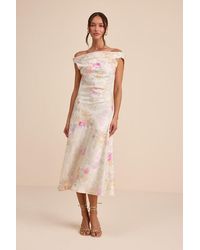 Lulus - Elyse Floral Jacquard Satin Midi Dress - Lyst