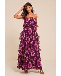 Lulus - Andri Floral Pleated Ruffled Maxi Dress - Lyst