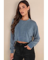 Lulus - Relaxed Attitude Textured Ribbed Long Sleeve Crop Top - Lyst