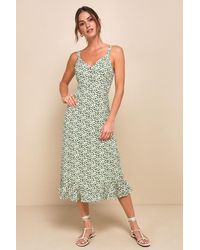 Lulus - Darling Daisies Floral Print Midi Dress - Lyst