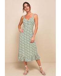 Lulus - Darling Daisies Floral Print Midi Dress - Lyst