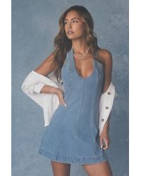 Lulus - Kayda Light Wash Denim Halter Mini Dress - Lyst