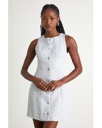 Lulus - Aloriana Gingham Tweed Button-Front Mini Dress - Lyst