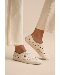 Keds - Champion Cream And Rose Embroidered Lace-Up Sneakers - Lyst