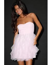Lulus - Delightful Beauty Mesh Strapless Ruffled Mini Dress - Lyst
