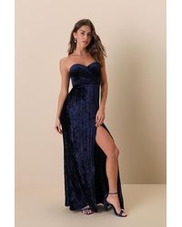 Lulus - Classy Sensation Velvet Pleated Strapless Maxi Dress - Lyst