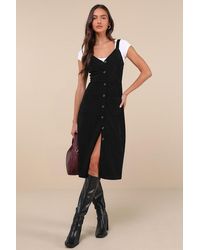 Lulus - Certainly The Sweetest Corduroy Button-Front Midi Dress - Lyst