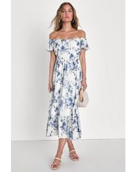 Lulus - Delightfully Sweet Floral Off-The-Shoulder Midi Dress - Lyst
