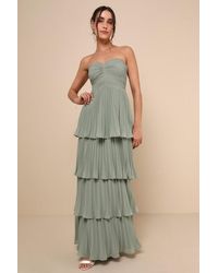 Lulus - Seriously Sensational Sage Brush Strapless Tiered Maxi Dress - Lyst