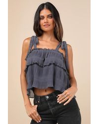 Lulus - Tiers To Summer Dark Tie-Strap Tiered Tank Top - Lyst