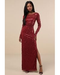 Lulus - Sheer Fascination Sheer Mesh Sequin Fringe Maxi Dress - Lyst