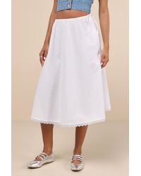 Motel - Taka Cotton Poplin Lace Drawstring Midi Skirt - Lyst