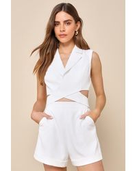 Lulus - Posh And Flirty Collared Cutout Sleeveless Romper - Lyst