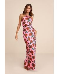 Lulus - Malito Rose Print Satin Lace-Up Maxi Dress - Lyst