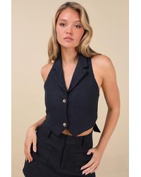 Lulus - Looking Posh Tweed Backless Cropped Halter Vest Top - Lyst