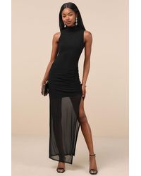 Lulus - Renowned Glamour Mesh Mock Neck Maxi Dress - Lyst