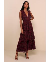 Lulus - Molinetto Lace Ruffled Tiered Sleeveless Maxi Dress - Lyst
