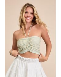 Lulus - Merliah Mint Floral Textured Knit Halter Crop Top - Lyst