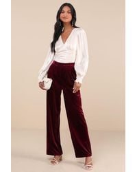 Lulus - Posh Idea Plum Velvet High-Rise Straight Leg Trouser Pants - Lyst