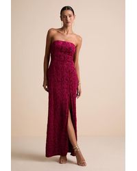Lulus - Chic Grace Velvet Floral Applique Strapless Maxi Dress - Lyst