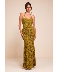 Lulus - Dimona Floral Burnout Ruched Maxi Dress - Lyst