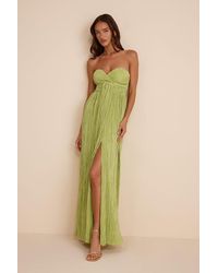 Lulus - Oswin Lime Satin Plisse Strapless Maxi Dress - Lyst