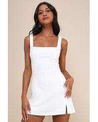 Lulus - Admiring Cutie Square Neck Cutout Twist-Back Skort Romper - Lyst
