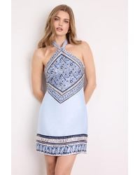 Lulus - Ayson Scarf Print Halter Mini Dress - Lyst